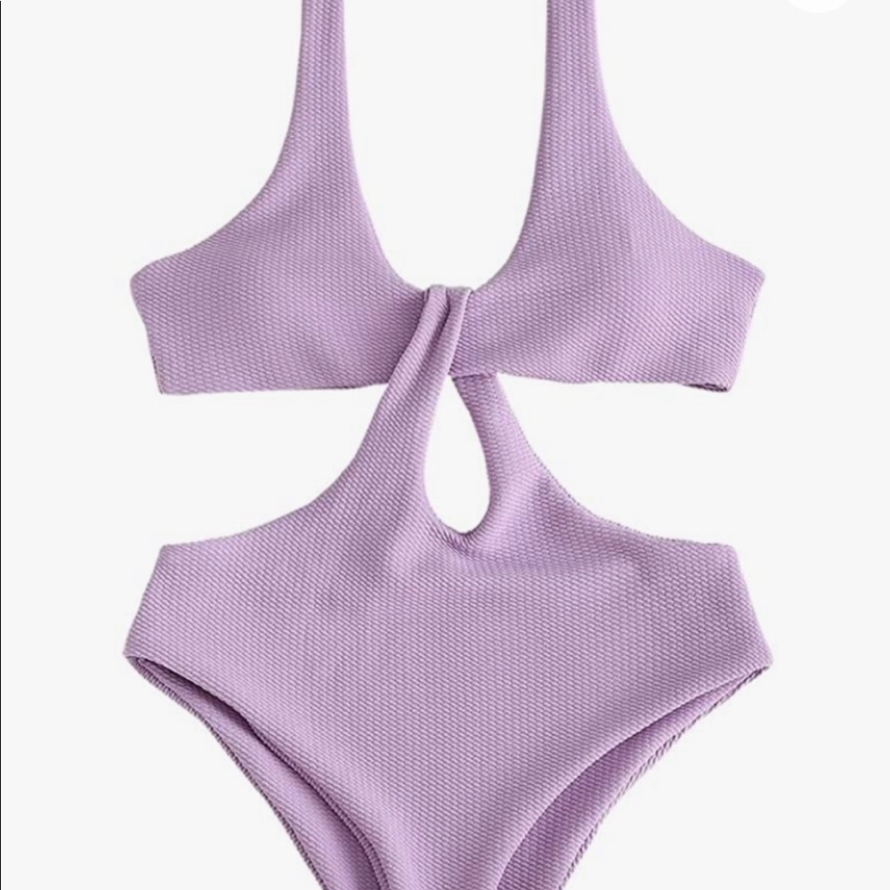 ZAFUL Sexy One Piece Tummy Control Bathing Swim Suit Mauve Purple M Cut Out